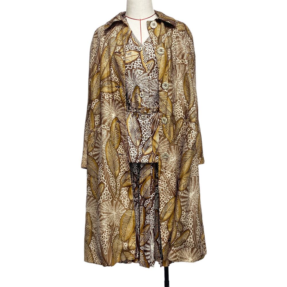 Vintage Ruth McCulloch Womens Size 14 Brown Printed 4 Piece Skirt Set